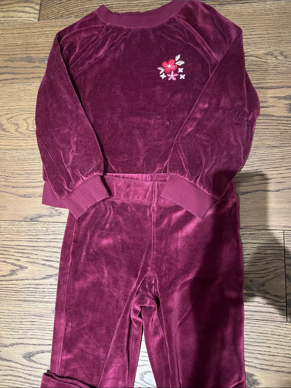 Cat & Jack Maroon Velour Girls Matching Set with Floral Embroidery